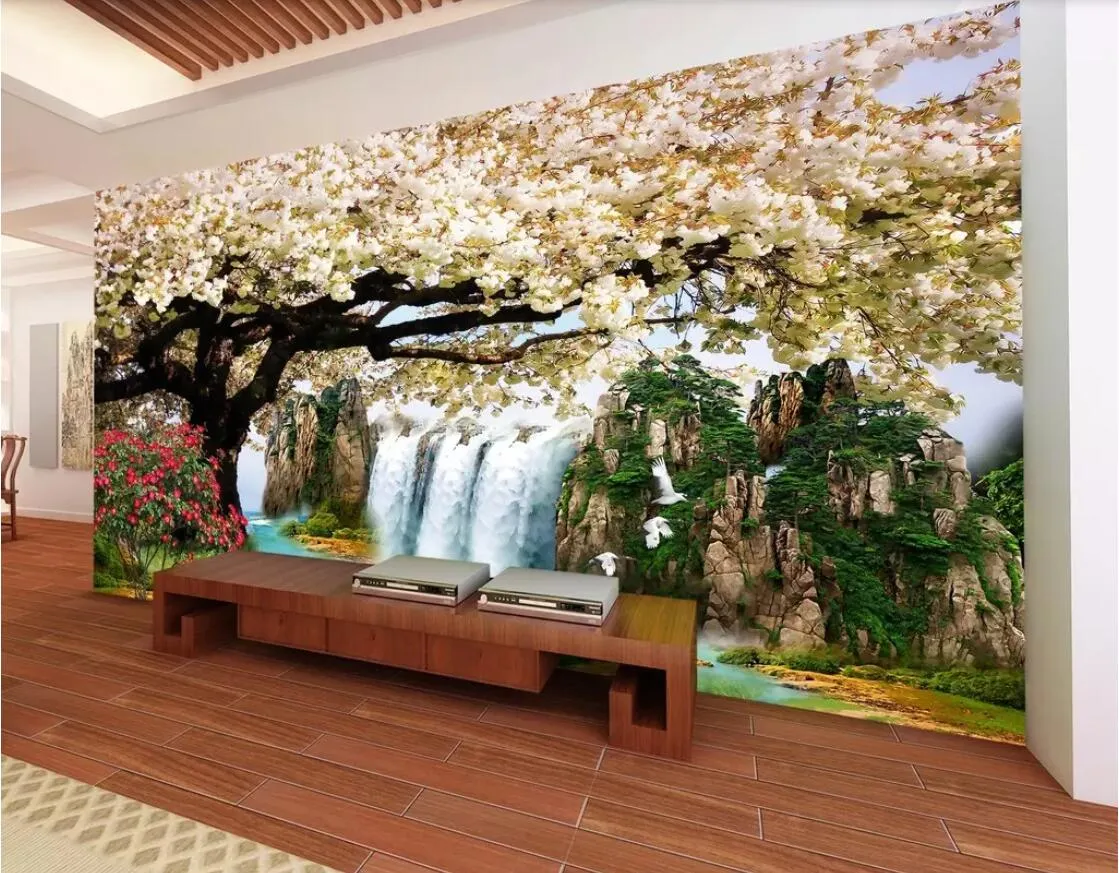 3d Wallpaper Custom Photo Mural HD Waterfall Flowing Water Sakura ...