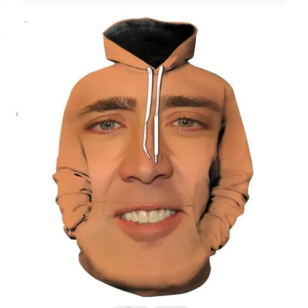 Yeni Moda Yaz Tasarımcı Kapüşonlular Erkek Kadınlar 3D Casual Hoodie Dev Nicolas Cage Harajuku Kazaklar RQ0659 Of Yukarı Face Üflemeli