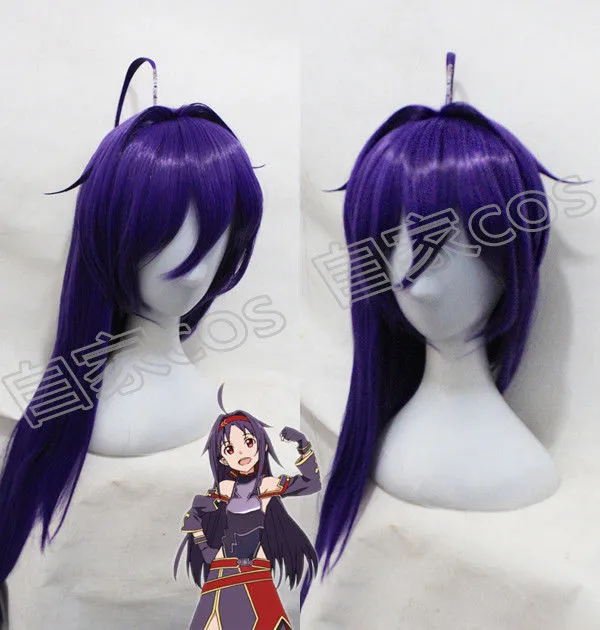 Épée Art en ligne Konno Yuuki Animation violet foncé jeu fête cosplay perruque cheveux