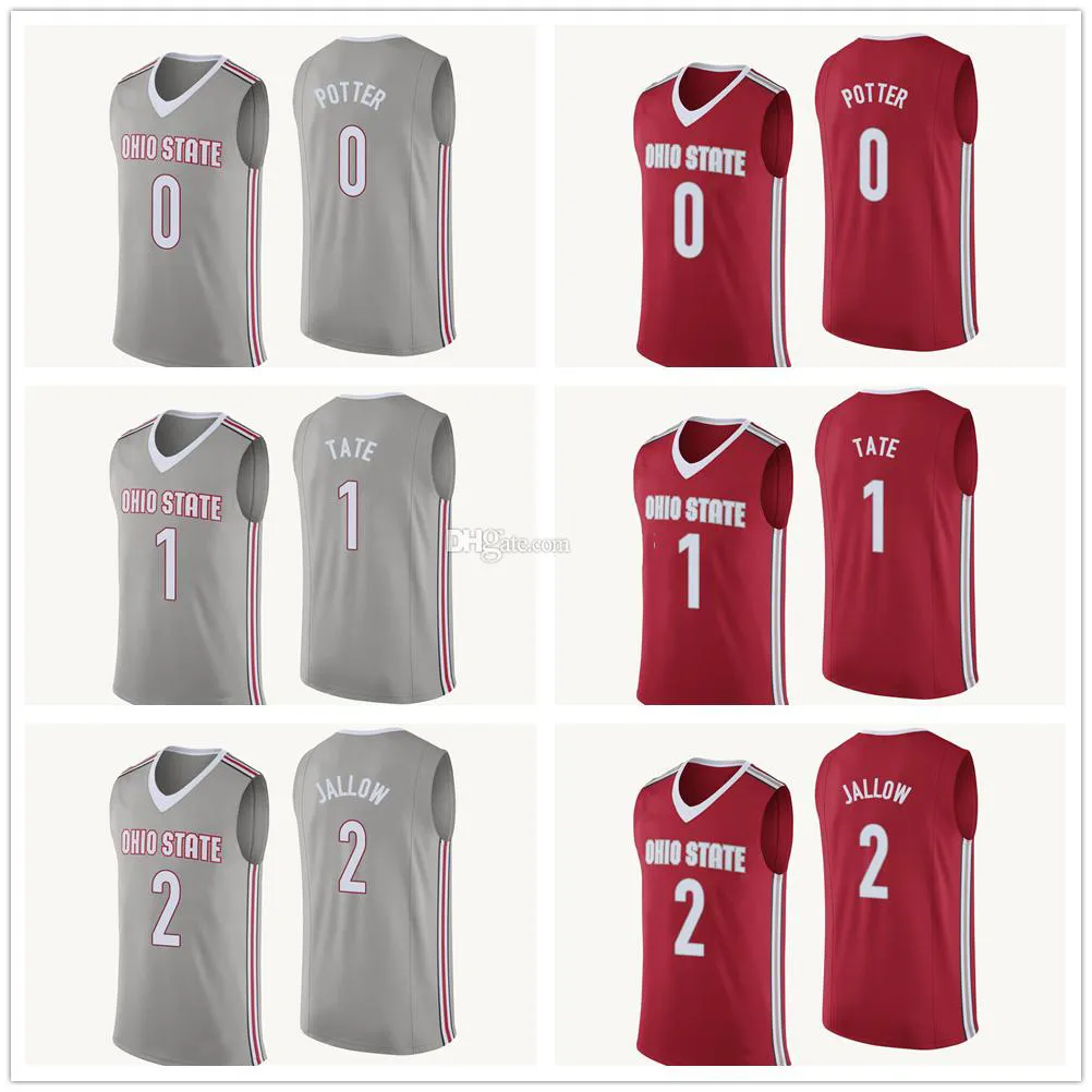 Ohio State Buckeyes College # 0 MICAH Potter Basketball Jersey # 1 Jae'Sean Tate # 2 Musa Jallow Męskie Zszyte Niestandardowe Nazwa Nazwa Koszulki