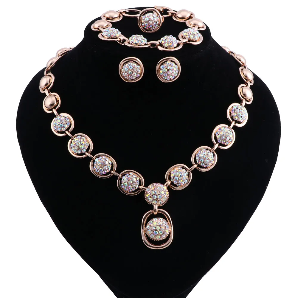 African Jewelry Set Nigerian Wedding Jewelry Sets For Brides Gold Color Round Design Ladies Fashion Necklace Sets