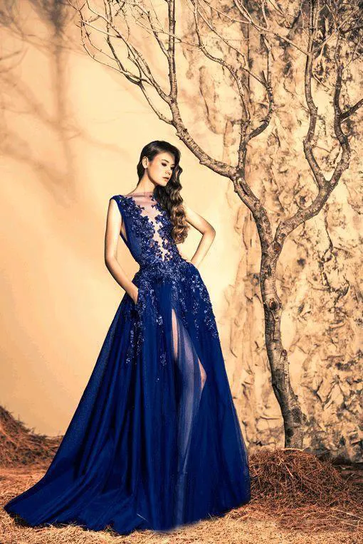 Dusty Blue Ball Gown Prom Dress Long Spaghetti Straps Tulle Crystals B –  Okdresses