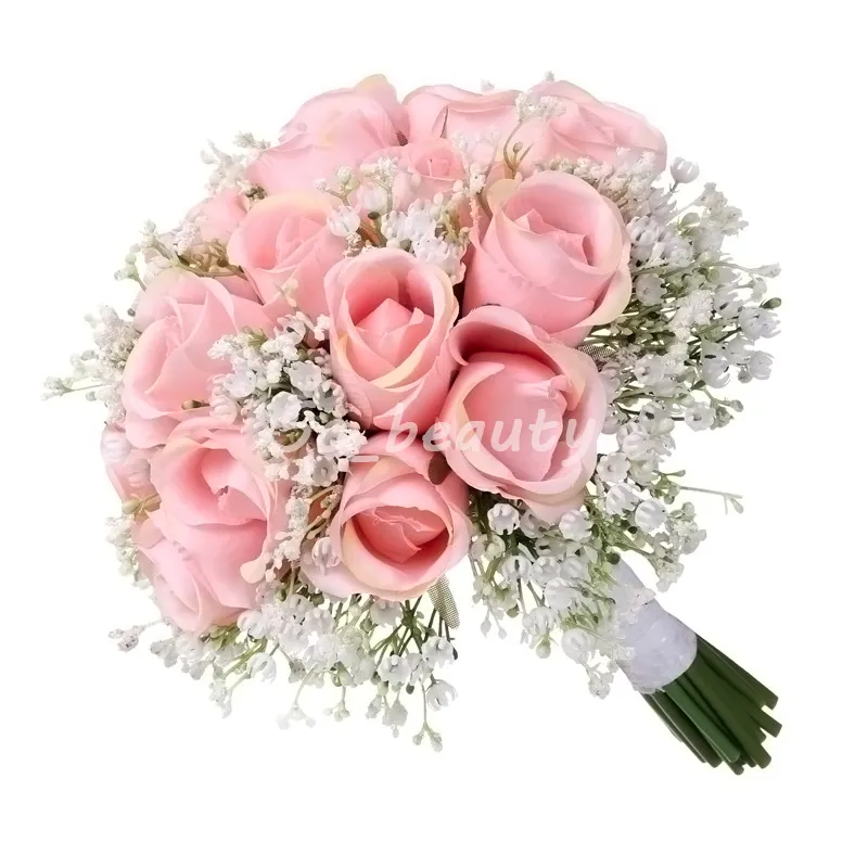 Розовая роза свадебные каскадные букет свадебные букеты невесты девушка цветы летний стиль дома украшения вечеринки поддельный столик цветок