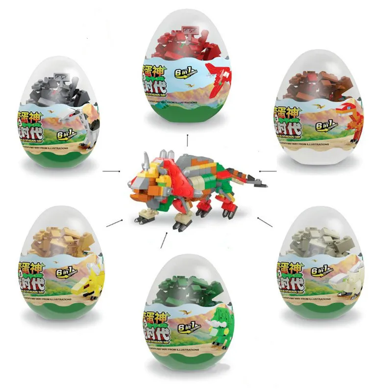 Ny 6 i 1 Dinosaur Djur Zoo Block Barn Twisting Egg Compatible Assembly Toys Enlightenment Wisdom Barn leksak