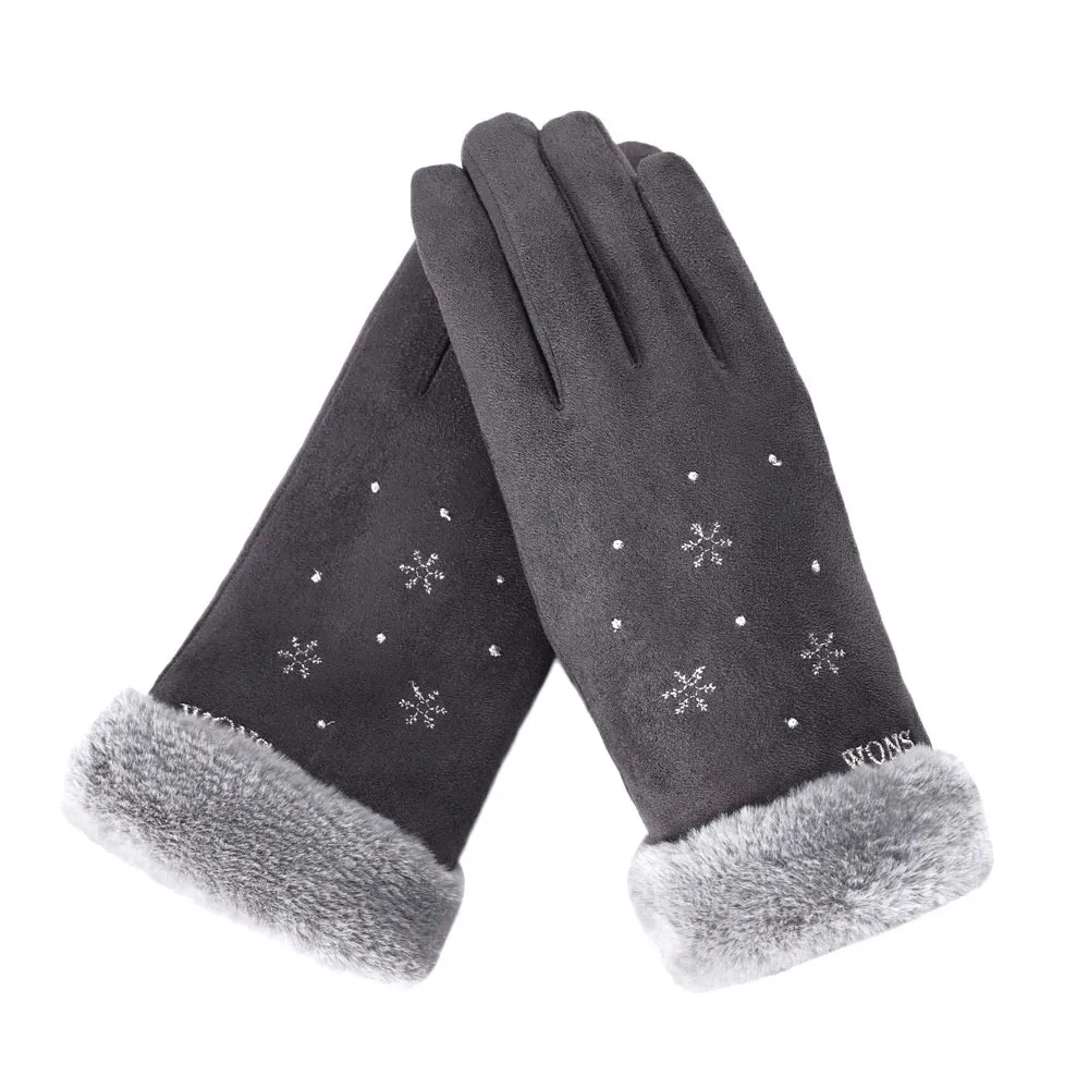 Mode-Women Snowflake Handskar Vinter Tjockad Super Warm Full Fingers Handskar Faux Suede Mittens Luvas Feminina #rn
