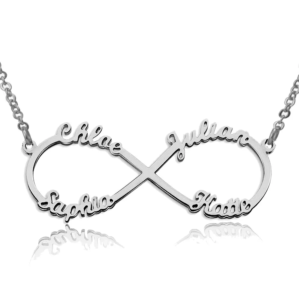 Collier pendentif personnalisé avec 2, 3, 4, 5 noms sur l'infini, avec style de script alphabet, n'importe quelle plaque signalétique pour femmes, bijoux de famille, cadeau d'anniversaire 9444161