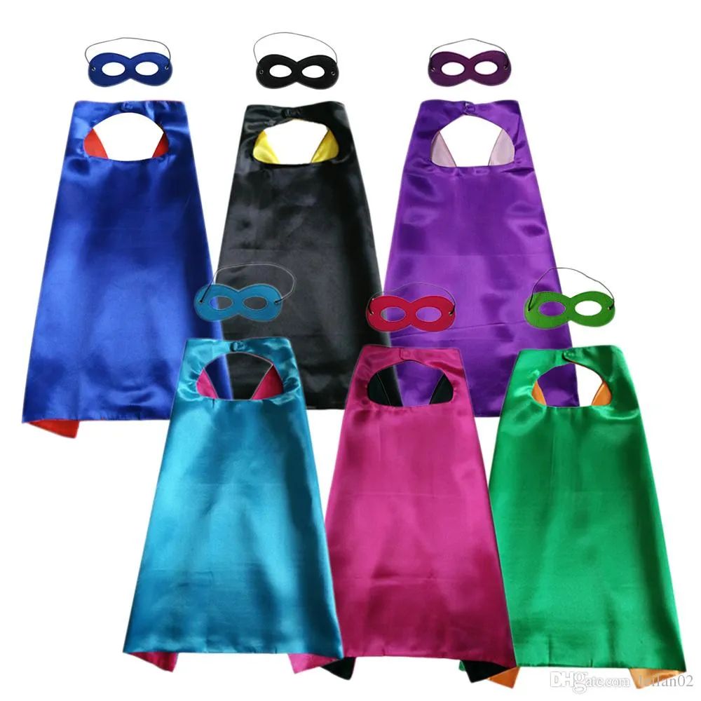 70*70cm cape double couche de super-héros uni avec ensemble de masque cape cosplay déguisement 6 couleurs au choix