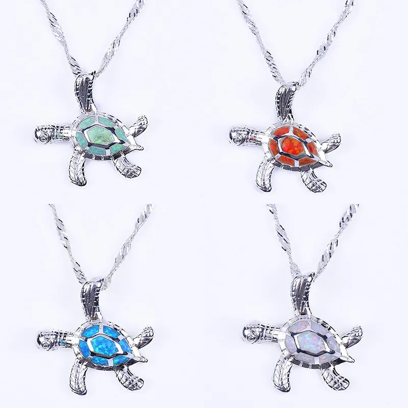 Opal Turtle Hängsmycke Halsband 925 Sterling Silver Chain Fashion Animal Design Unisex Charm Necklace Party Smycken för Kvinnor Män Gift 5Colors