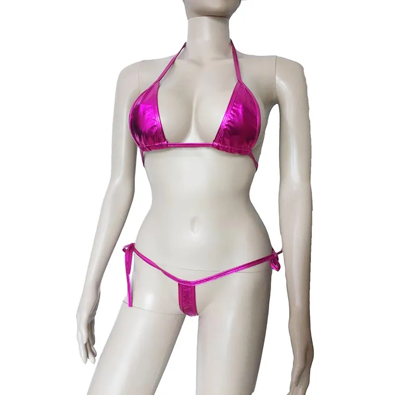 Metallic Wet Look Nipple Cover Bra Top And G String Micro Mini Bikini Set  From Amyshop2, $6.31