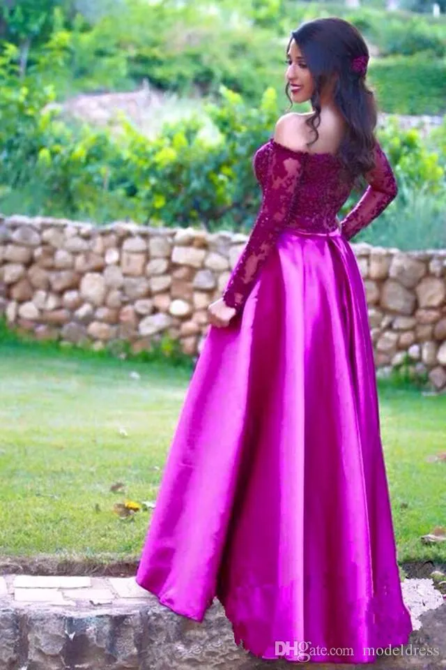 Dhgate Fuchsia Prom Dress 2019 Long Sleeve Prom Gowns: Fuchsia Off