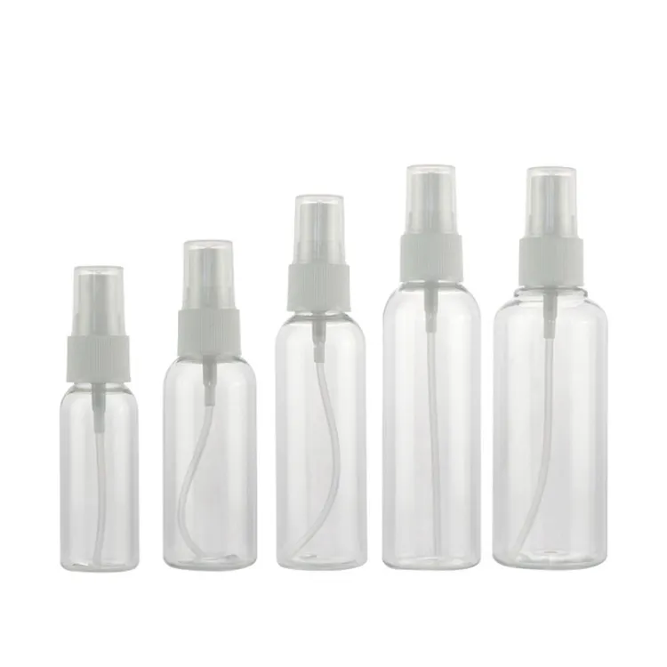 Portáteis Viagem Limpar vazio Frascos do pulverizador 10ml 20ml 30ml 50ml 60ml 80ml 100ml plástico PET Cosmetic Perfume Atomizer Vial DHL frete grátis