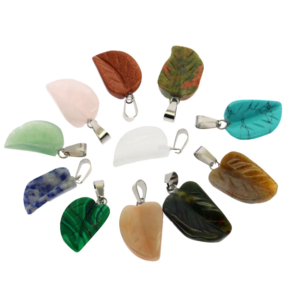 Modig varmförsäljning Naturlig pärla Hängsmycke Ange 12 Mixed Färg Semi-Precious Stone Leaf Shape Agate Pendant