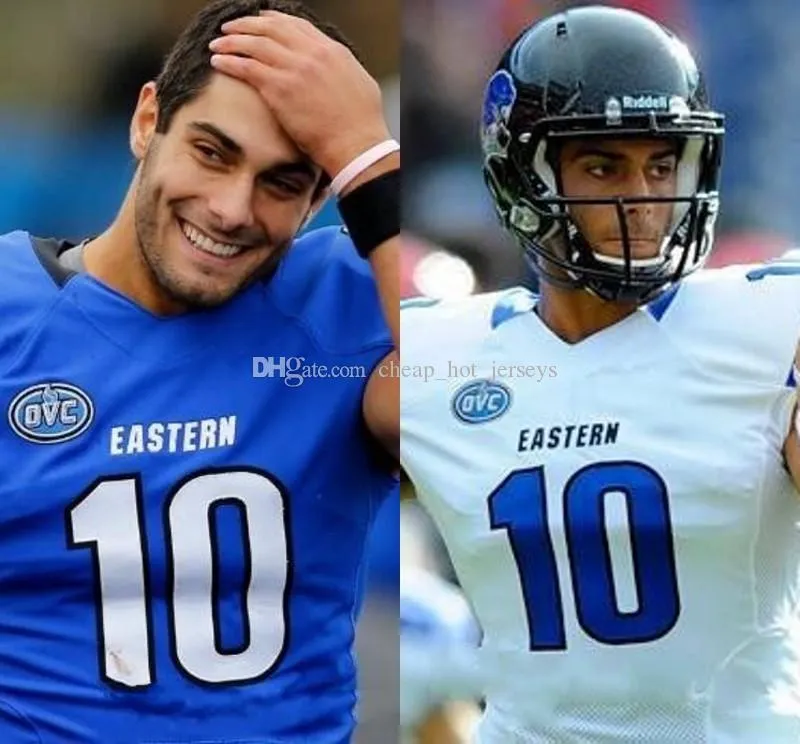 مخصص شرق إلينوي بانثر #10 Jimmy Garoppolo FCS Blue Jersey Sitched SF Black Red White Rush NCAA Football Mens Choman