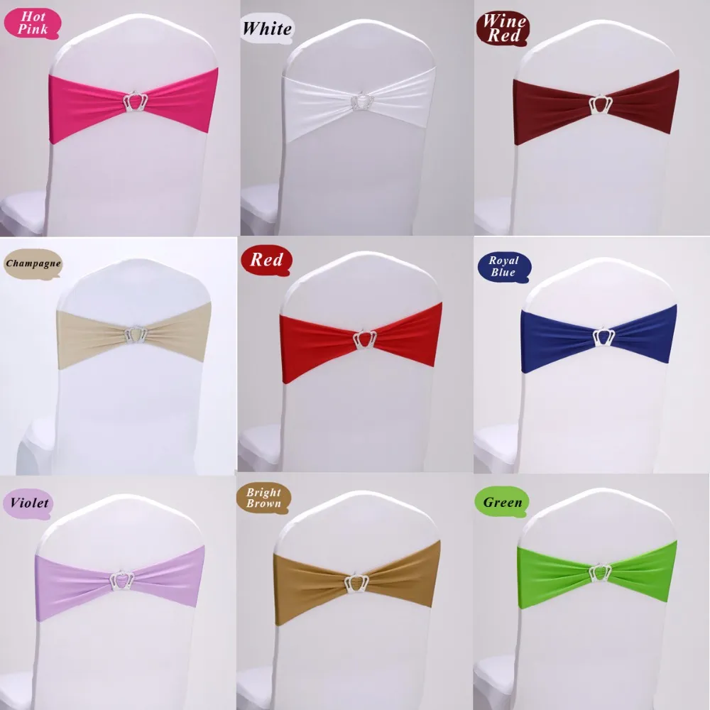 18 Colors Wedding Chair Cover Spandex Lycra Chair Cover Sash Bands Crown Shape Chair Buckle Sash For Home Party Meeting Accessories