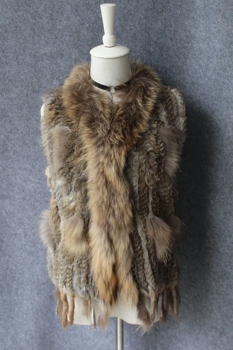 genuine real rabbit fur vest with raccoon fur collar (24)