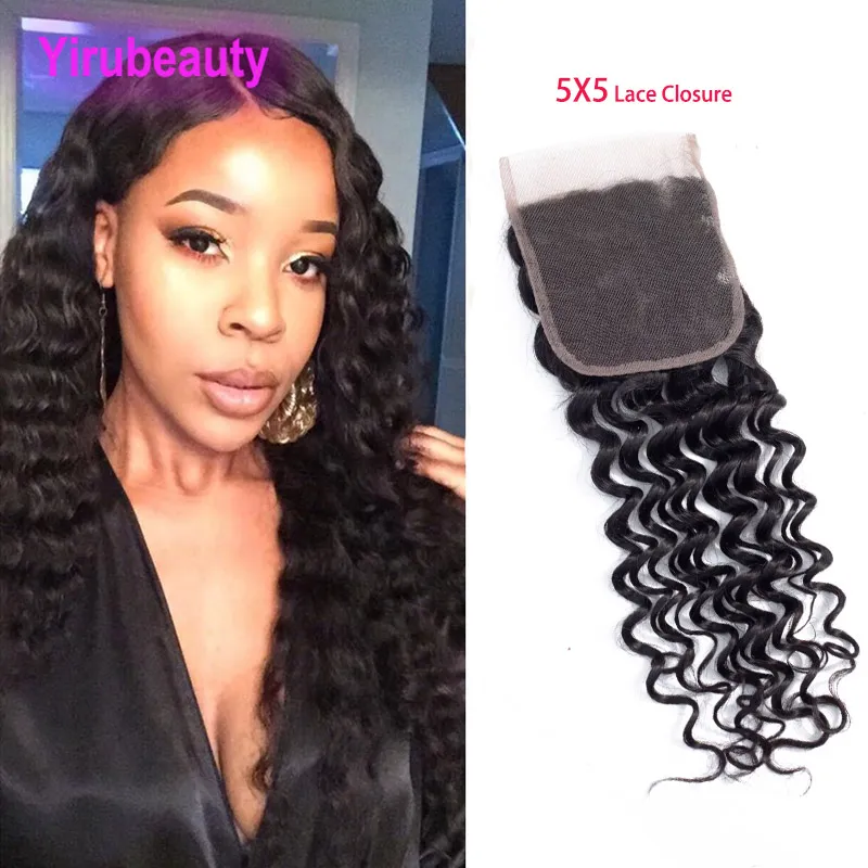 Indian Virgin Hair 5X5 Lace Closure Free Middle Three Part Deep Wave Five By Five Top Closure With Baby Hairs