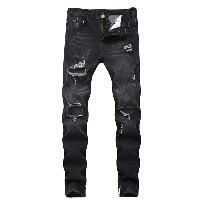 MORUANCLE mode hommes détruit jean pantalon salut rue déchiré Denim pantalon avec trous cheville fermeture éclair en détresse jean taille 28-42