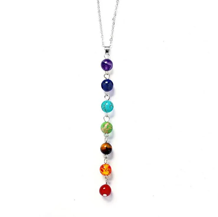 Silver Color Seven Color Stone Chakra Necklaces Pendants Yoga