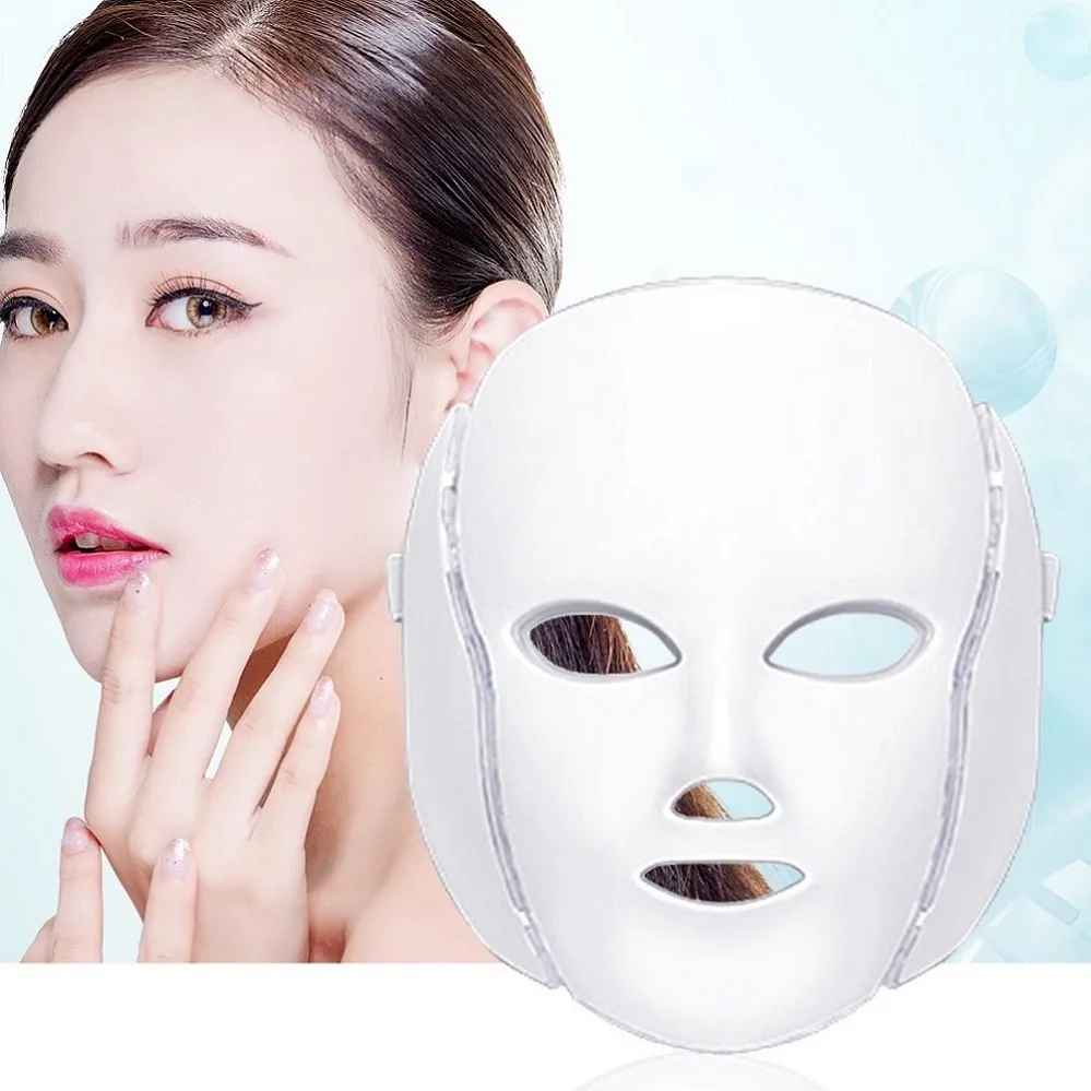 Led licht therapie gezicht hals masker 7 kleuren ance behandeling gezicht whitening huid verjonging schoonheid foton therapie led masker heet