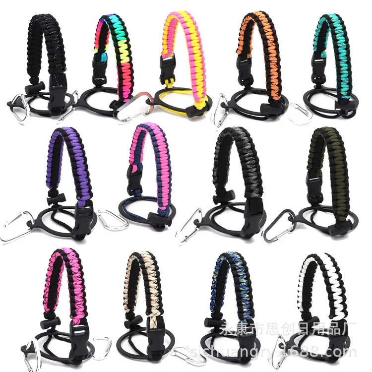 Uchwyt paracord dla szerokich jamy ustnej butelki wody Przewód paska z pierścieniem bezpieczeństwa Karabinek do pieszych Camping Walking 12oz-64oz wody butelka