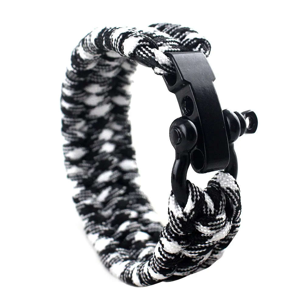 Mens och kvinnans handgjorda utomhussporter Färgglada Woven Paracord Link Armband Rostfritt stålspänne Armband