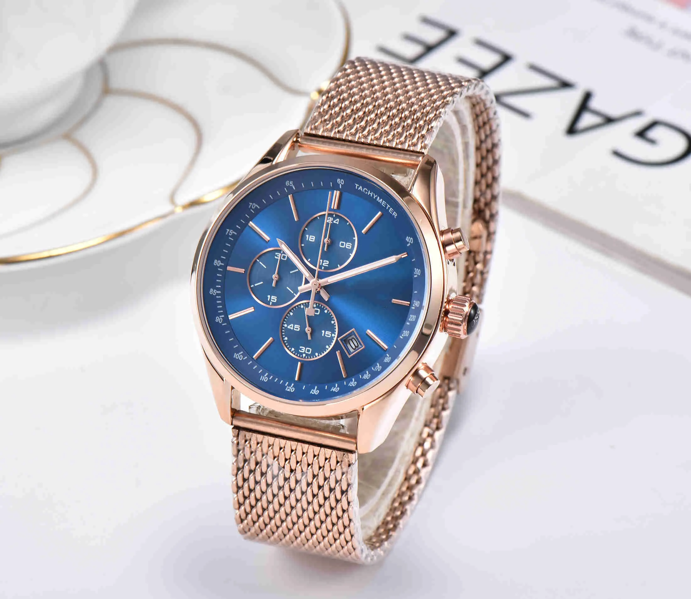 2021 luxury mens watches All pointer work functional chronograph quartz watch stainless steel strap waterproof designer stop watch