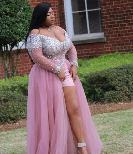 セクシーなビッグバストブリンプラスサイズのローブソールロングイブニングドレスファット女性のアフリカの長袖ハイスプリットパーティーガウン