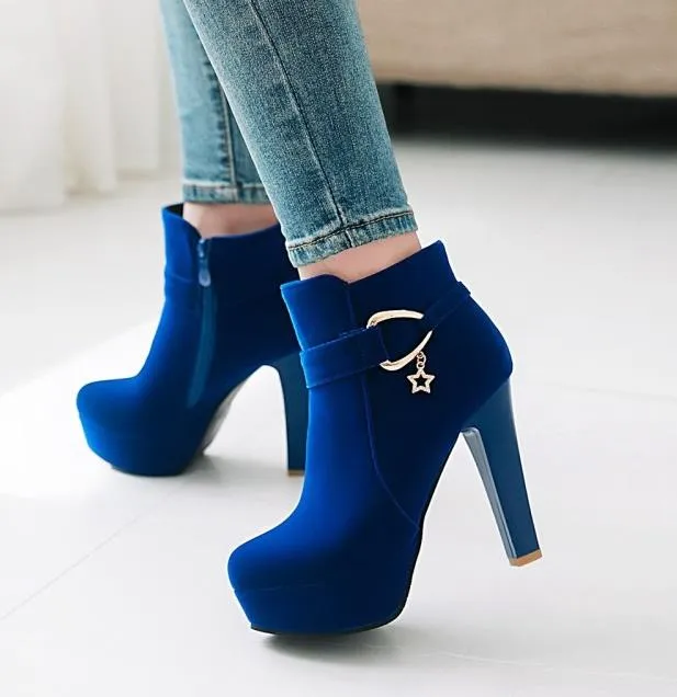 big size 34 to 42 43 chic suede platform thick heel ankle booties winter luxury designer women boots red blue beige black