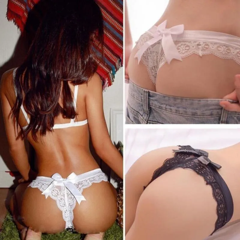 Womens Panties Black/White Sexy String Lace Underwear Women Back Bow G T  Back Thong Transparent Lingerie Cute 2021 From Rulang, $40.58