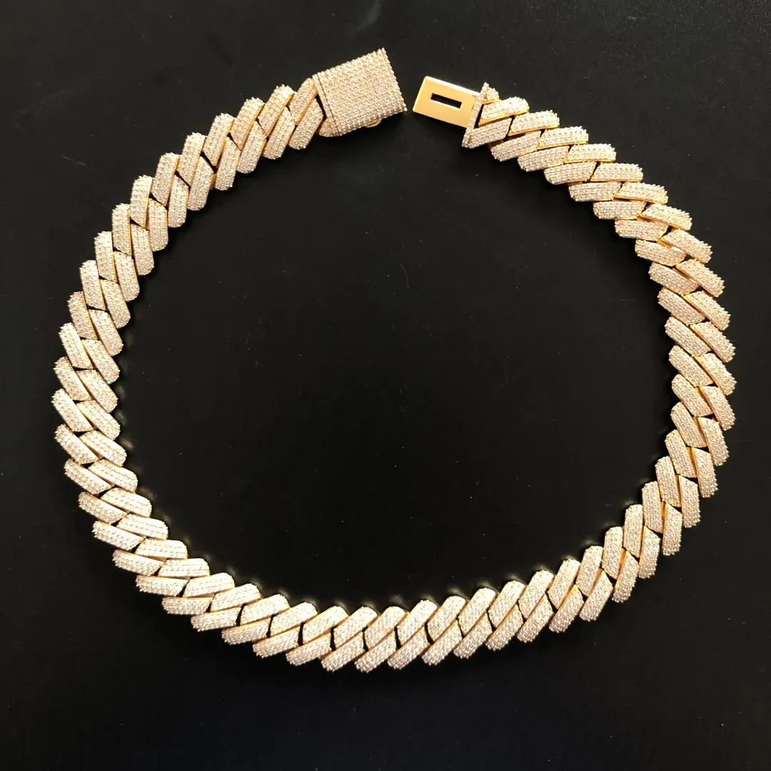 19 mm schwere kubanische Ketten-Halskette, vollständig vereist, Krappenfassung, Halskette 12379