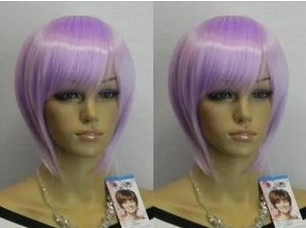 LIVRAISON GRATUITE + + Charmant court violet clair soigné fille droite cosplay cheveux pleine perruque / wigsCosplay Party Anime Hair Wig