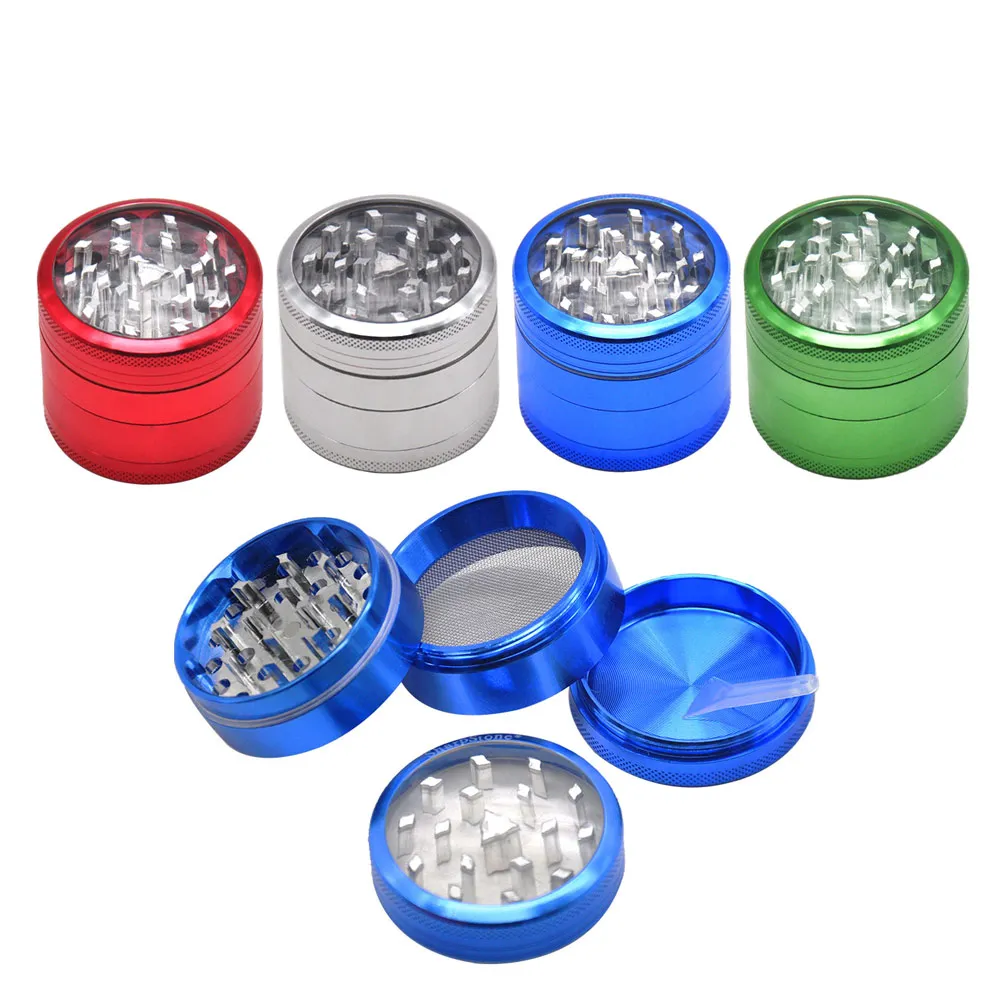 Młynek do palenia aluminium 50mm 4 sztuka Clear Top Grinder Metal Tobacco Zioły z rurami dymowymi