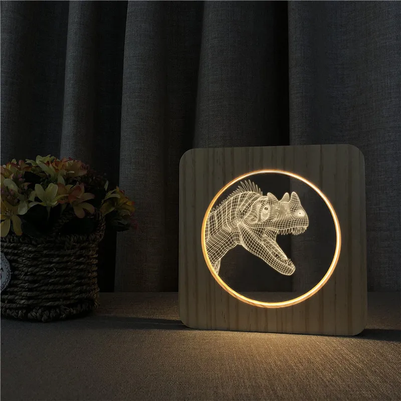 Sharelife Creative Wood + Acrylic Dinosaur Head Warm White LED USB Night Light Table Lamp Home Children's Birthday Gift 4669