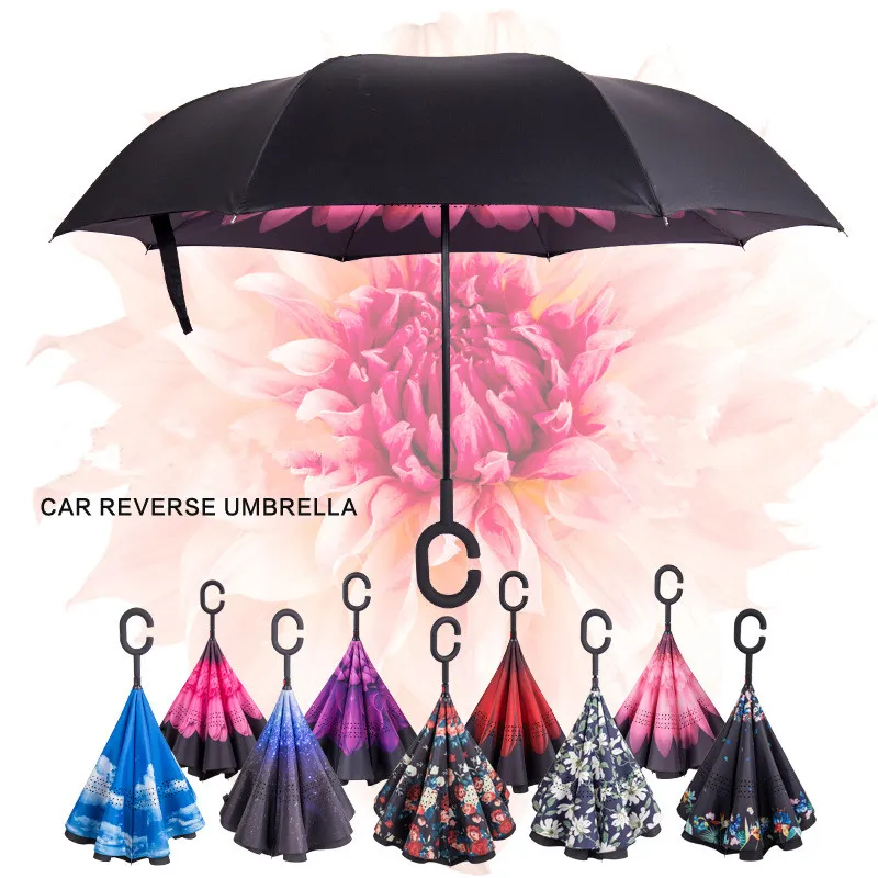 Reverse Umbrella Folding Double Layer Anti UV Inverted Umbrella parasol Windproof Rain Car Inverted Umbrella For Women Men