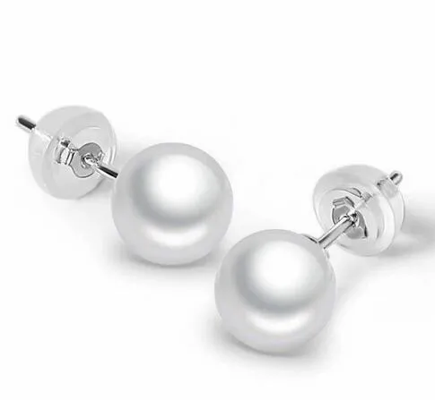 Encantador Par de 11-12mm Mar del Sur ronda blanco perla pendiente 18 k