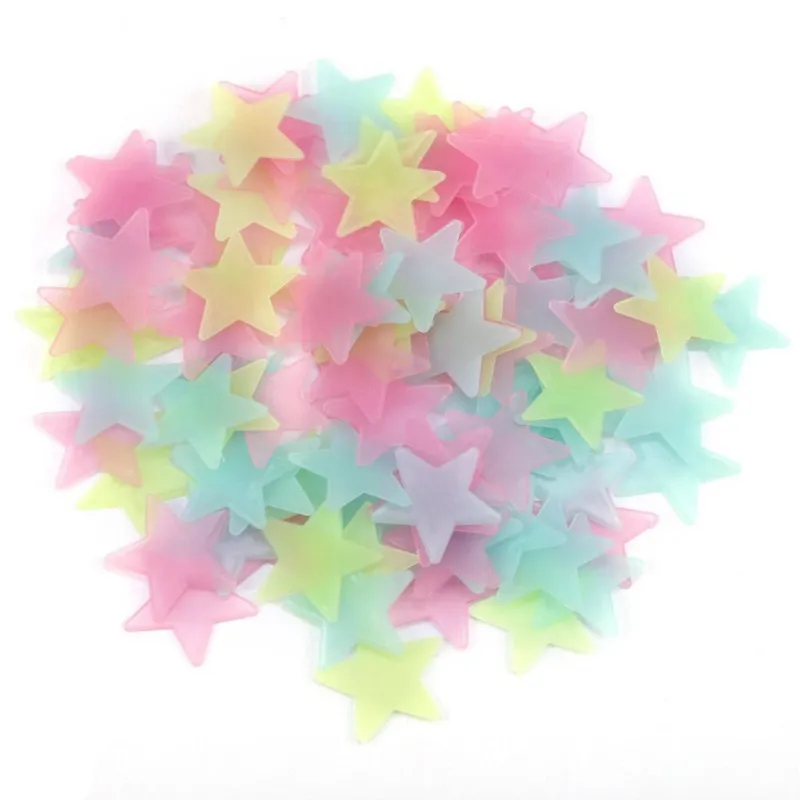 3 CM 100 Teile/sätze 3D Sterne Wandaufkleber Aufkleber Glow In The Dark Baby Kinder Schlafzimmer Wohnkultur Farbe Leuchtende Fluoreszierende Wandaufkleber M396