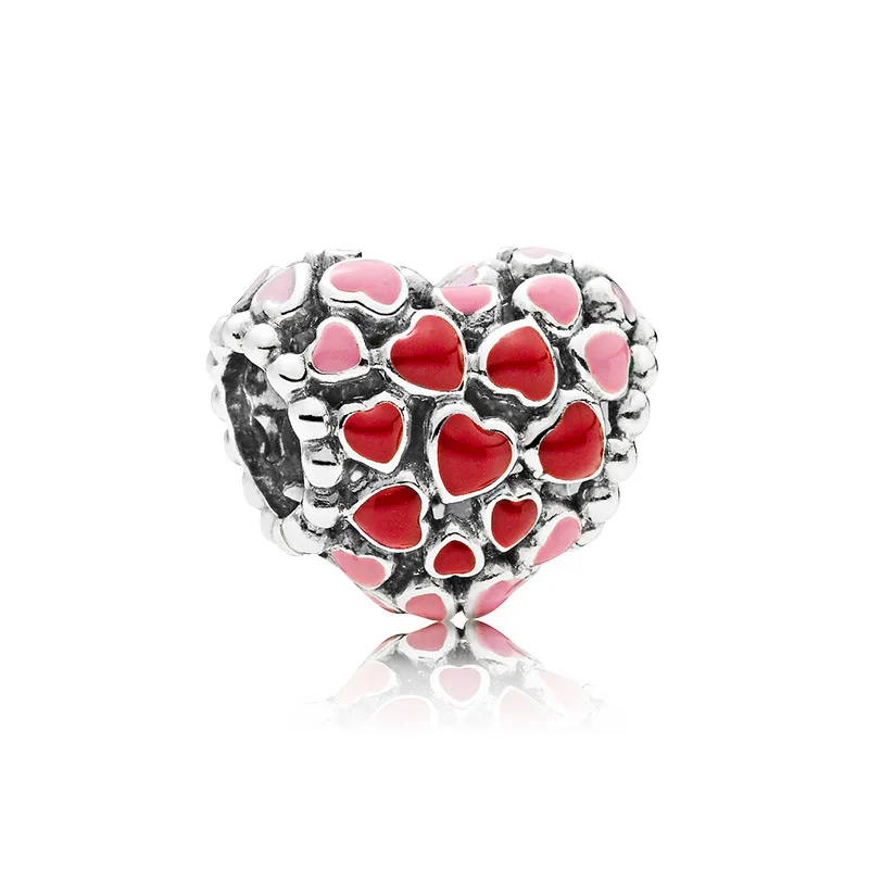 Autêntico 925 prata esterlina esmalte vermelho Love Heart Charms caixa de varejo European Bead Charms Pulseira acessórios para fazer joias