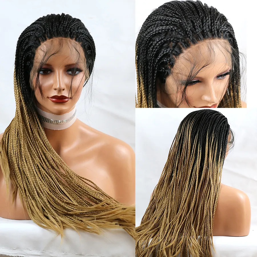 Lace Front Noir Rouge Ombre Blonde Dentelle Perruques Haute Température Fibre Cheveux Synthétique Avant de Lacet Perruque Longue Boîte Tressée Tresses Perruques pour Femmes