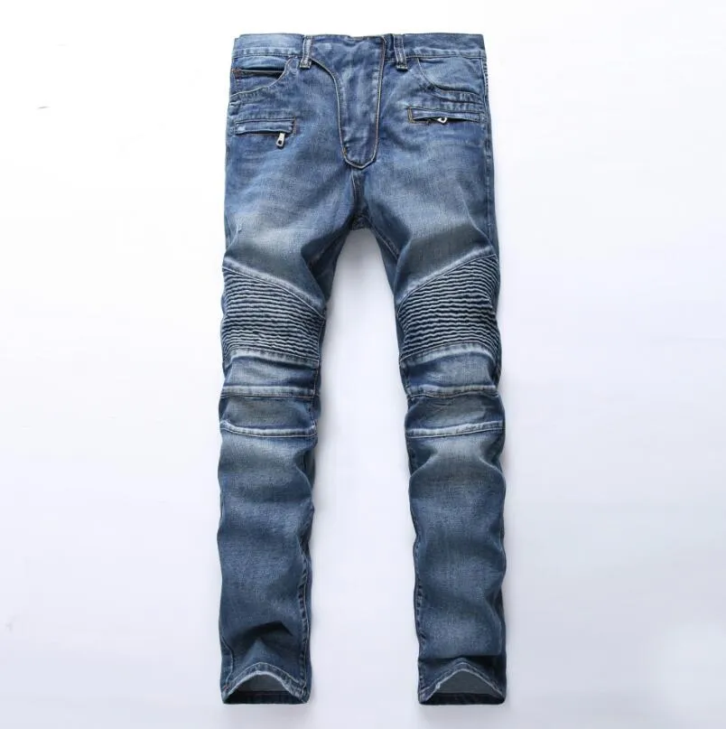 Modeontwerper Heren Rits Biker Jeans Patchwork Slim Fit Zwart Moto Denim Joggers Geplooide Cool Jean272x