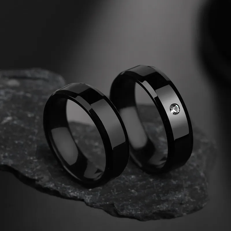 Beichong Yeni Moda DIY Çift Takı yüzükler 6 MM Siyah kaplama renk CZ taş ile 316L paslanmaz çelik çift yüzük severler için