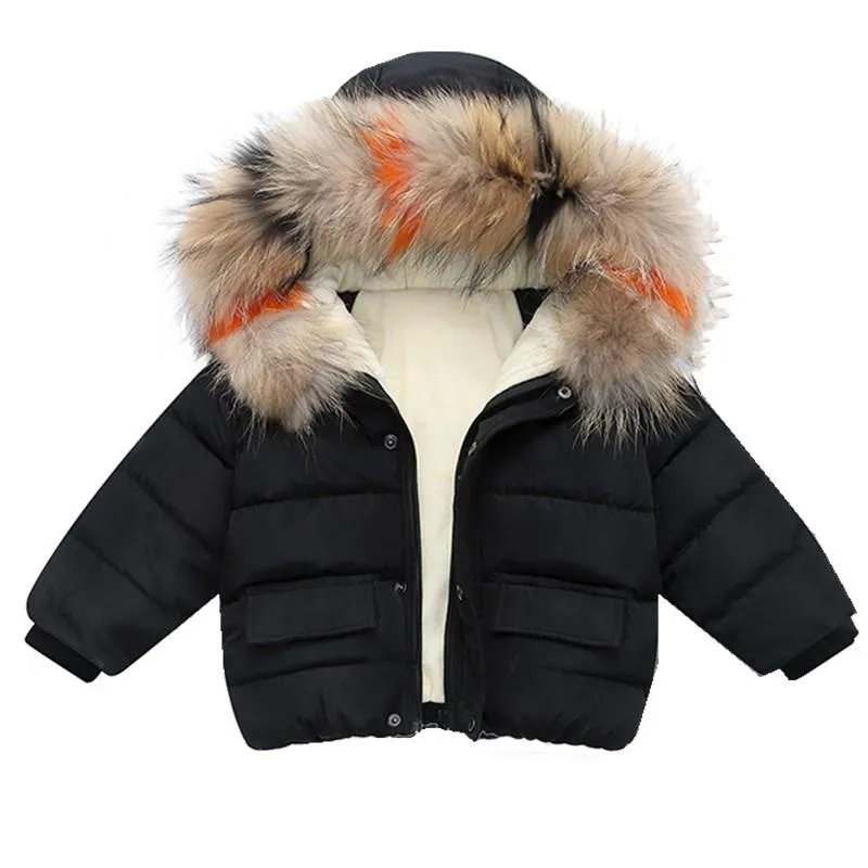 패션 아기 소년 자켓 모피 칼라 가을 겨울 아이들 따뜻한 두꺼운 파카 재킷 어린이 겉옷 소녀 코트 소년 소녀 옷