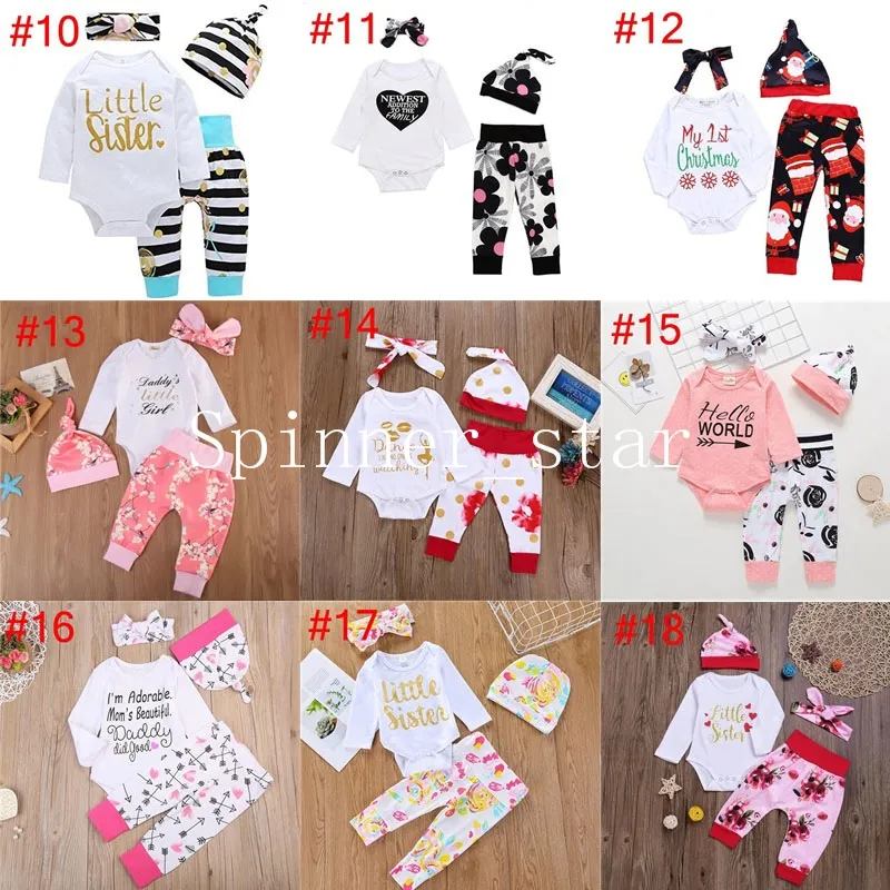 Children s Clothing Spring Autumn Female Baby Printed Pants Clothes 19 Ddsign Clothing Sets 1Set Rompers pants headband hat