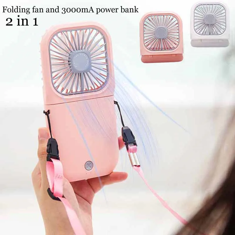 Power Bank mini foldable Cooling Fan hanging neck foldable desk fan Handheld Air Conditioner sports outdoor Cooler fan phone power bank