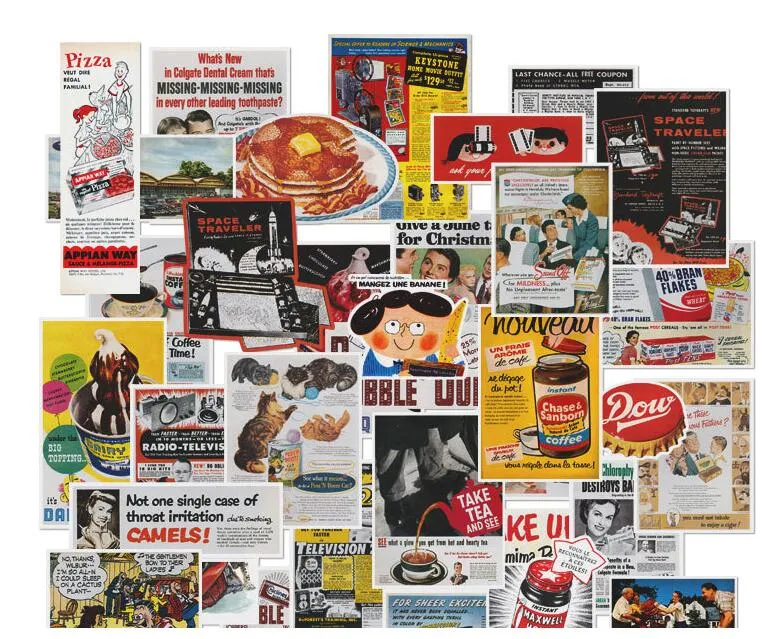 DHL Retro Decorative paintings 1950s advertising series luggage stickers  ins waterproof personality trolley case stickers 38 pieces HOT SALE