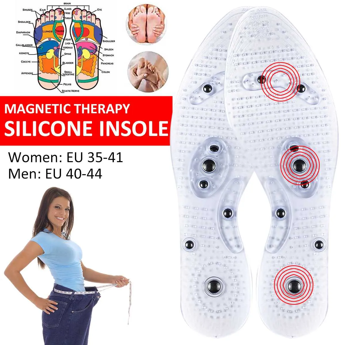 Palmilhas de Silicone Terapia magnética Massagem Transparente Pé Perda de Peso Emagrecimento Insole Cuidados de Saúde Sapato Pad Sole Dropshipping