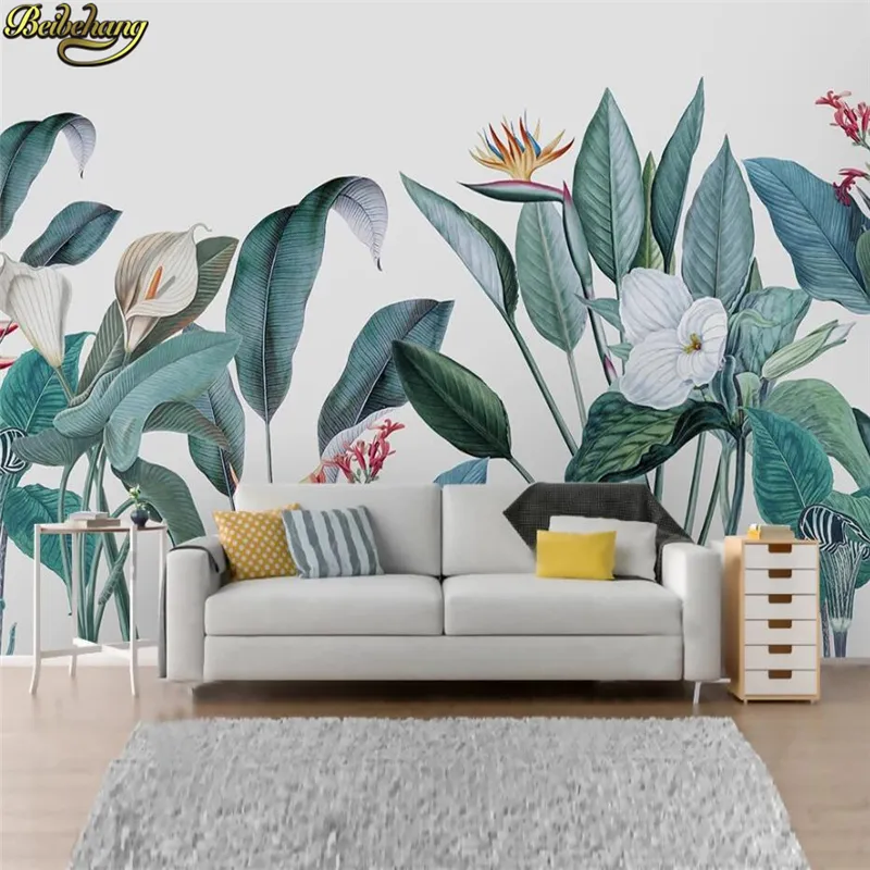 Beibehang-papel tapiz 3d personalizado, mural nórdico pintado a mano, fondo de flores y pájaros de plantas tropicales medievales pequeñas y frescas