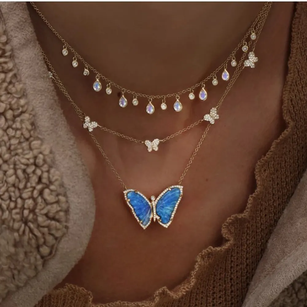 5 PCS tiny cute Butterfly charm necklace Gold silver Fashion Women Collar chain lovely animal design necklaces