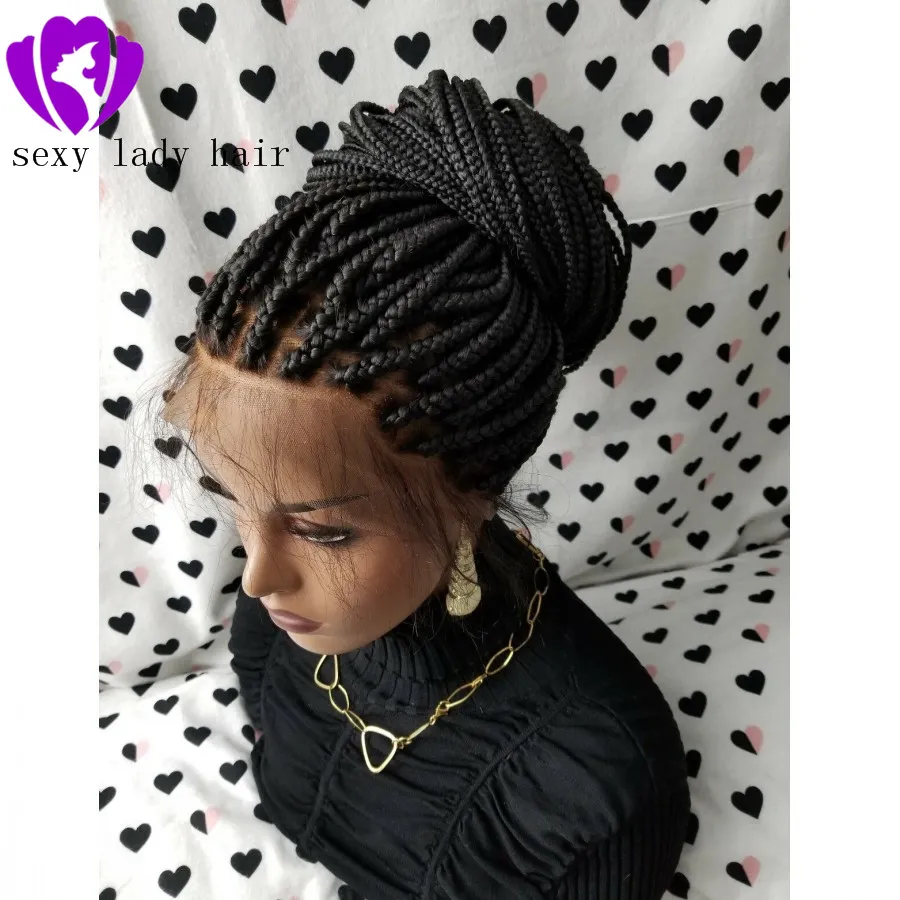 Totalmente trançado Mão Handmade Braid peruca dianteira do laço Perucas (caixa de trança) cor 1b preto / vermelho / marrom para mulheres negras