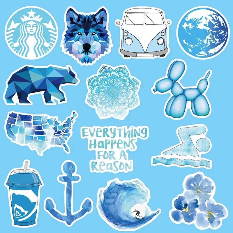Blue VSCO Stickers Set Car, Bike, Luggage, Skateboard & Water Bottle