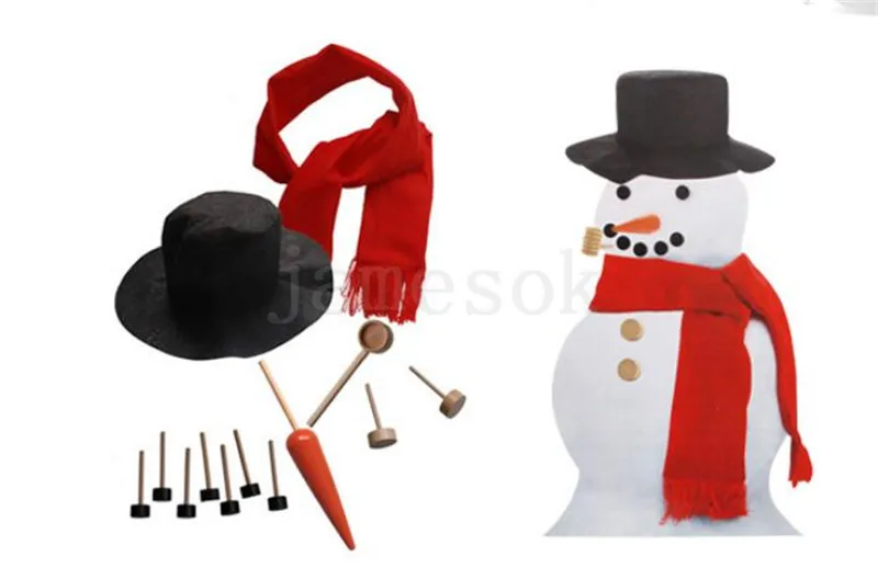 Simulation en bois Dress Up Bonhomme de neige Kit Décoration de Noël Accessoires Set Kit Bonhomme de neige Yeux Nez Bouche Tuyau Boutons Écharpe Chapeau livraison gratuite DA1